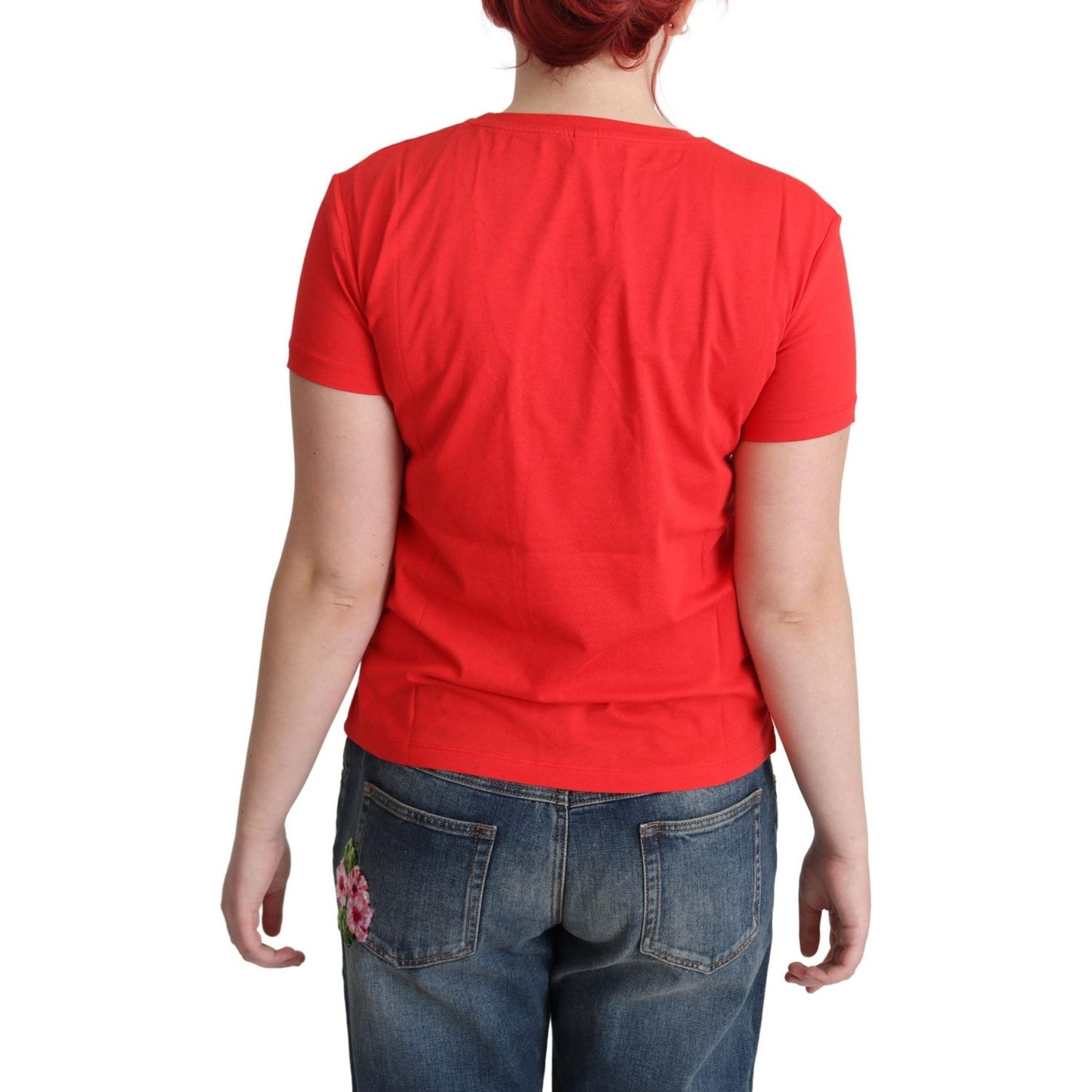 Moschino Red Cotton Swim Graphic Triangle Print T-shirt