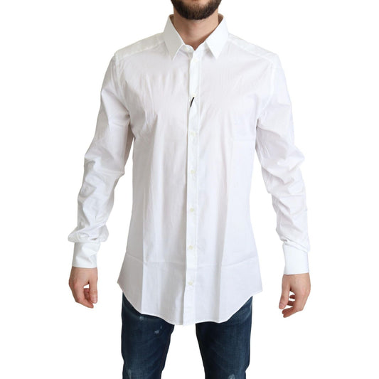 Dolce & Gabbana Elegant White Cotton Stretch Dress Shirt MAN SHIRTS Dolce & Gabbana