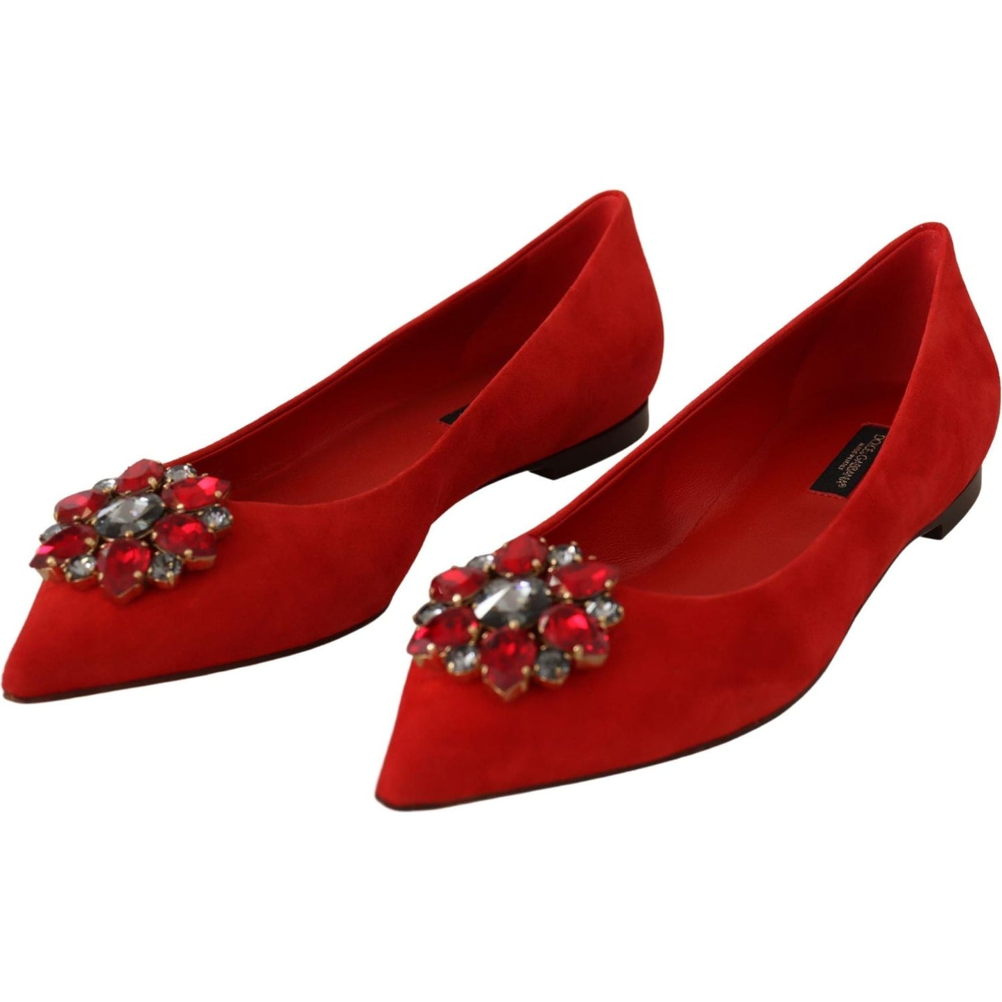 Dolce & Gabbana Crystal Embellished Red Suede Flats