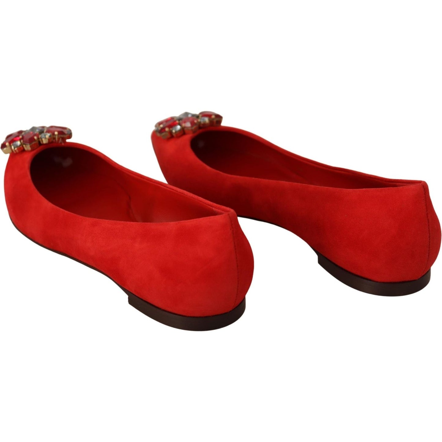 Dolce & Gabbana Crystal Embellished Red Suede Flats