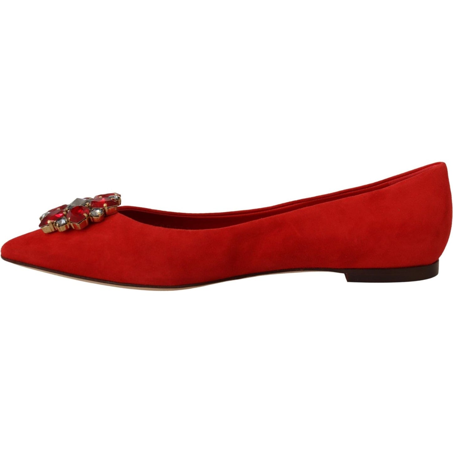 Dolce & Gabbana Crystal Embellished Red Suede Flats