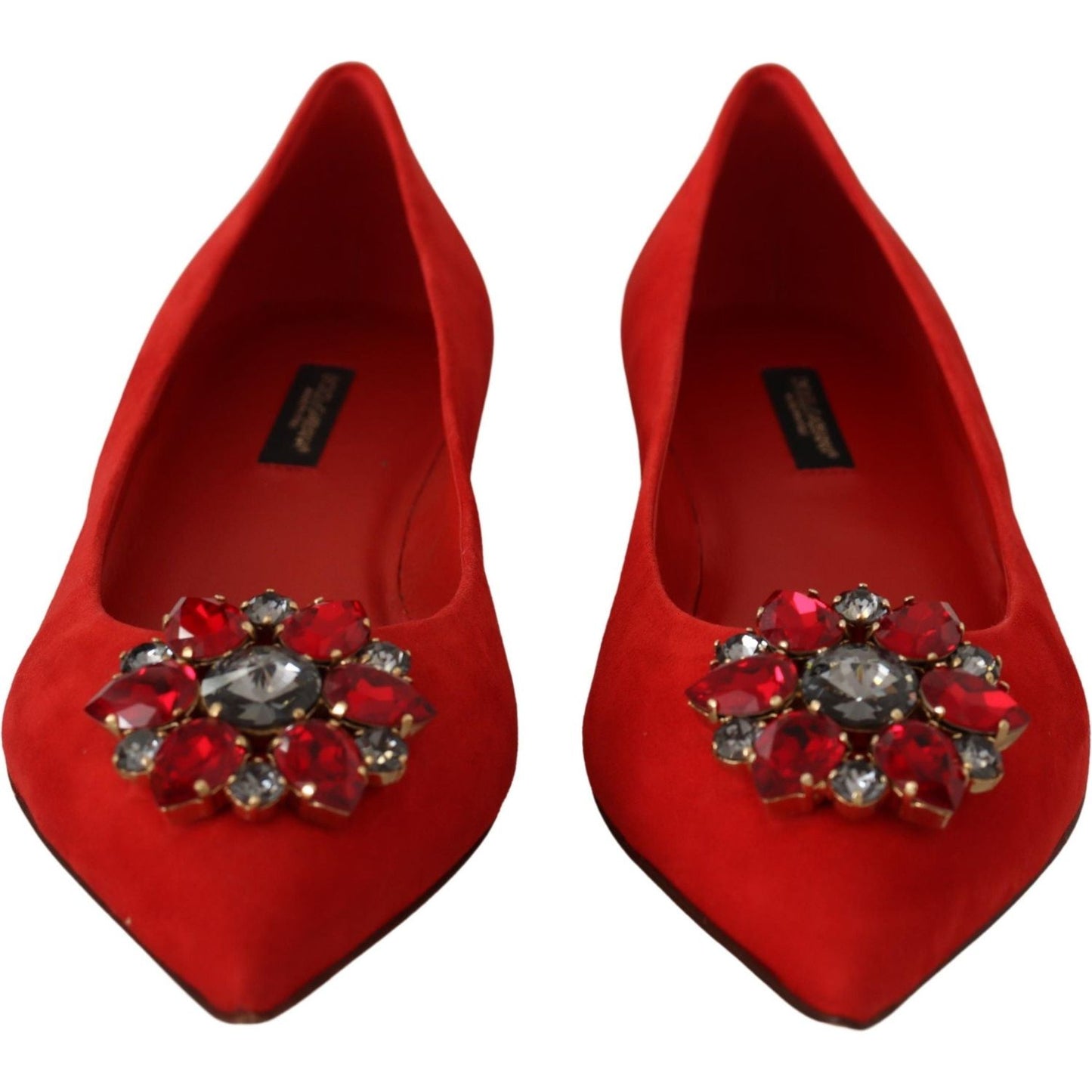 Dolce & Gabbana Crystal Embellished Red Suede Flats