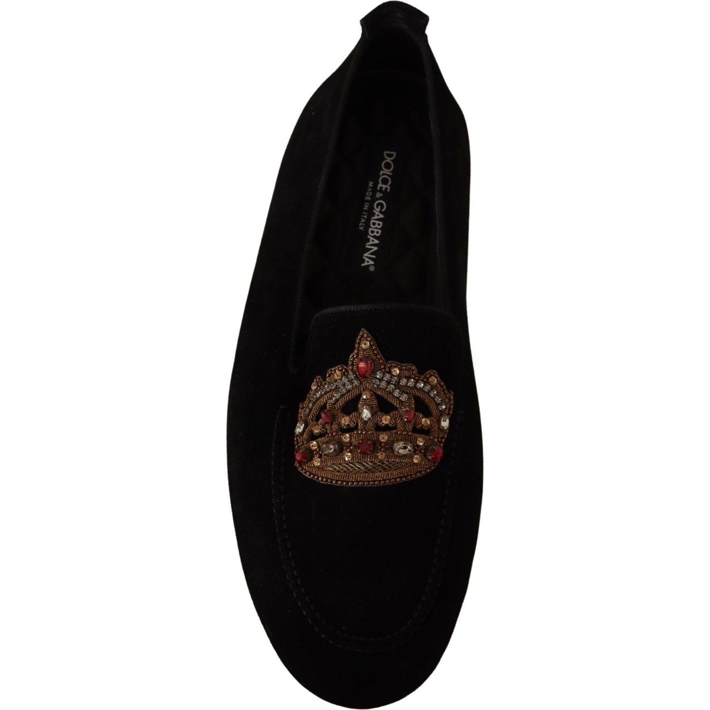 Dolce & Gabbana Elegant Black Leather Loafer Slides with Gold Embroidery Dolce & Gabbana