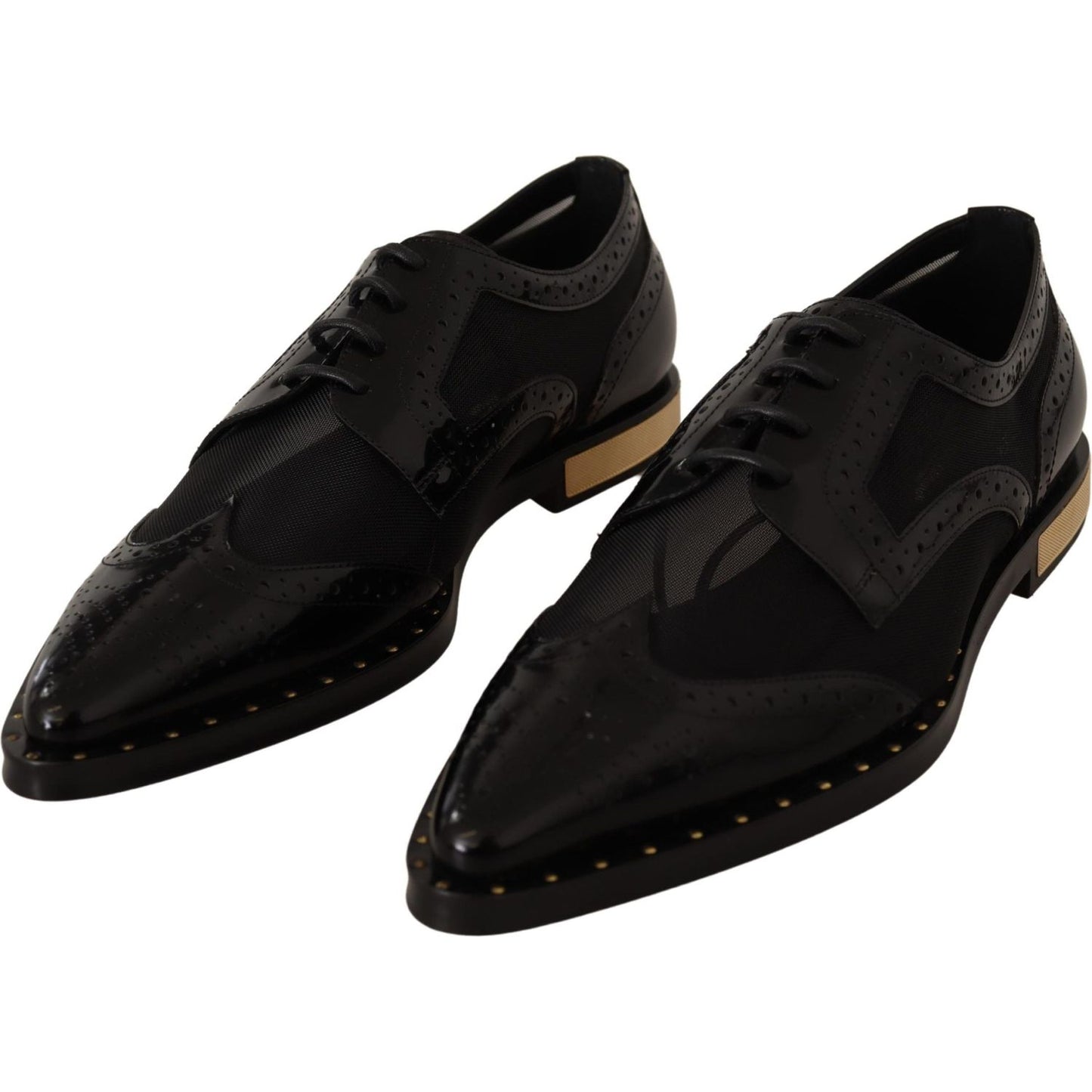 Dolce & Gabbana Black Leather Broques Sheer Wingtip Shoes
