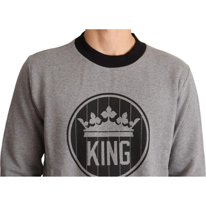 Dolce & Gabbana Gray Crown King Cotton Pullover Sweater
