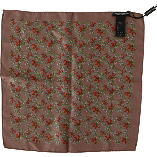 Dolce & Gabbana Elegant Brown Silk Pocket Square with Carrot Print Dolce & Gabbana