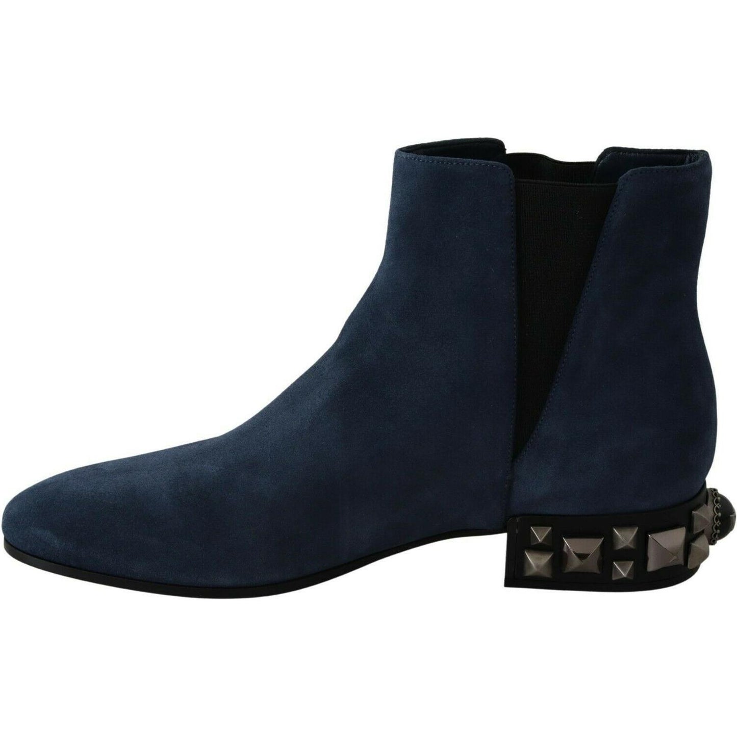 Dolce & Gabbana Chic Blue Suede Mid-Calf Boots with Stud Details