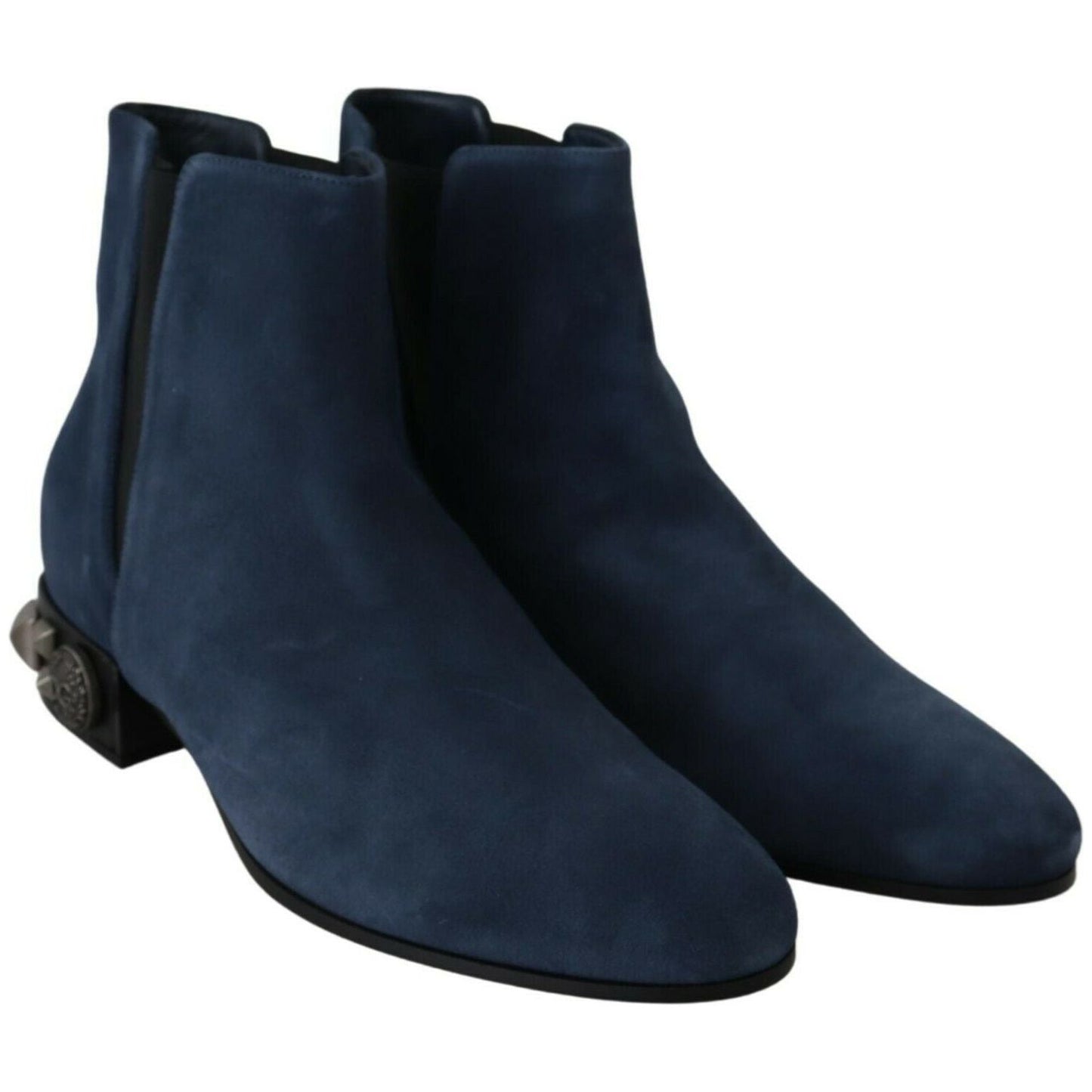 Dolce & Gabbana Chic Blue Suede Mid-Calf Boots with Stud Details