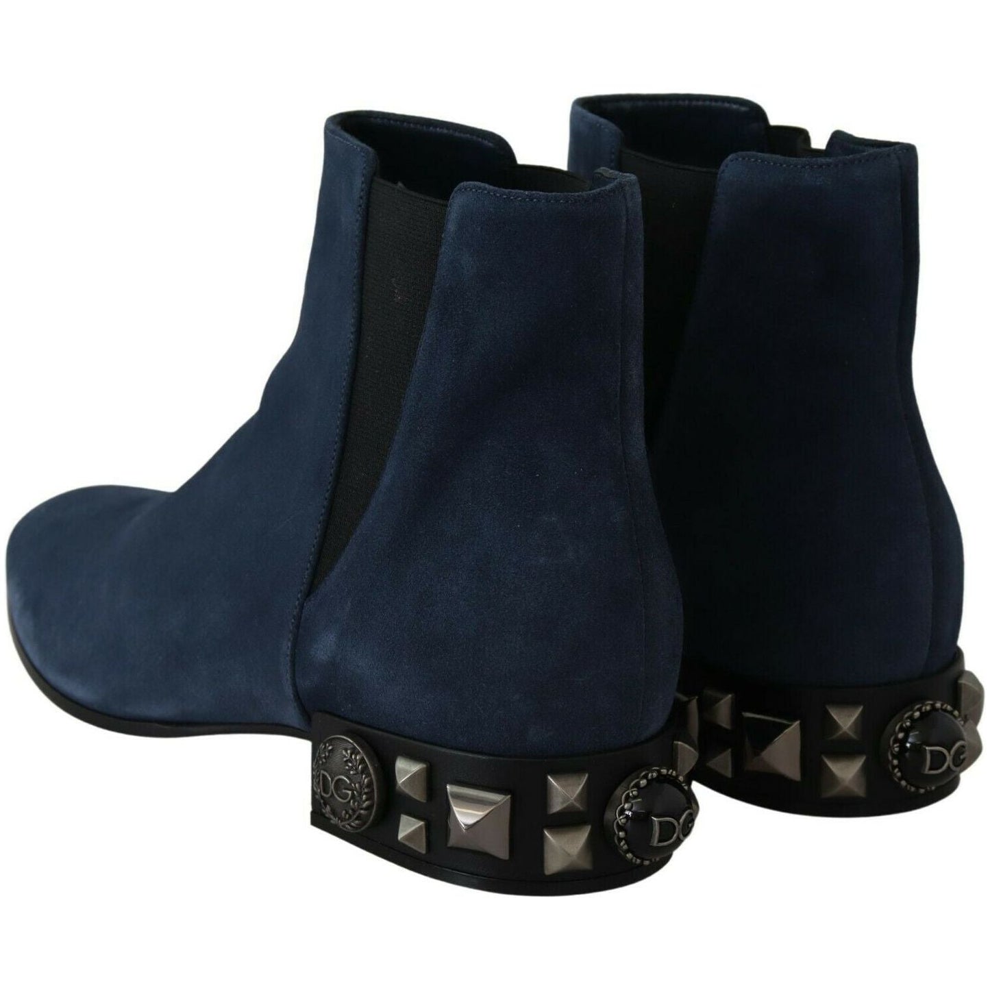 Dolce & Gabbana Chic Blue Suede Mid-Calf Boots with Stud Details