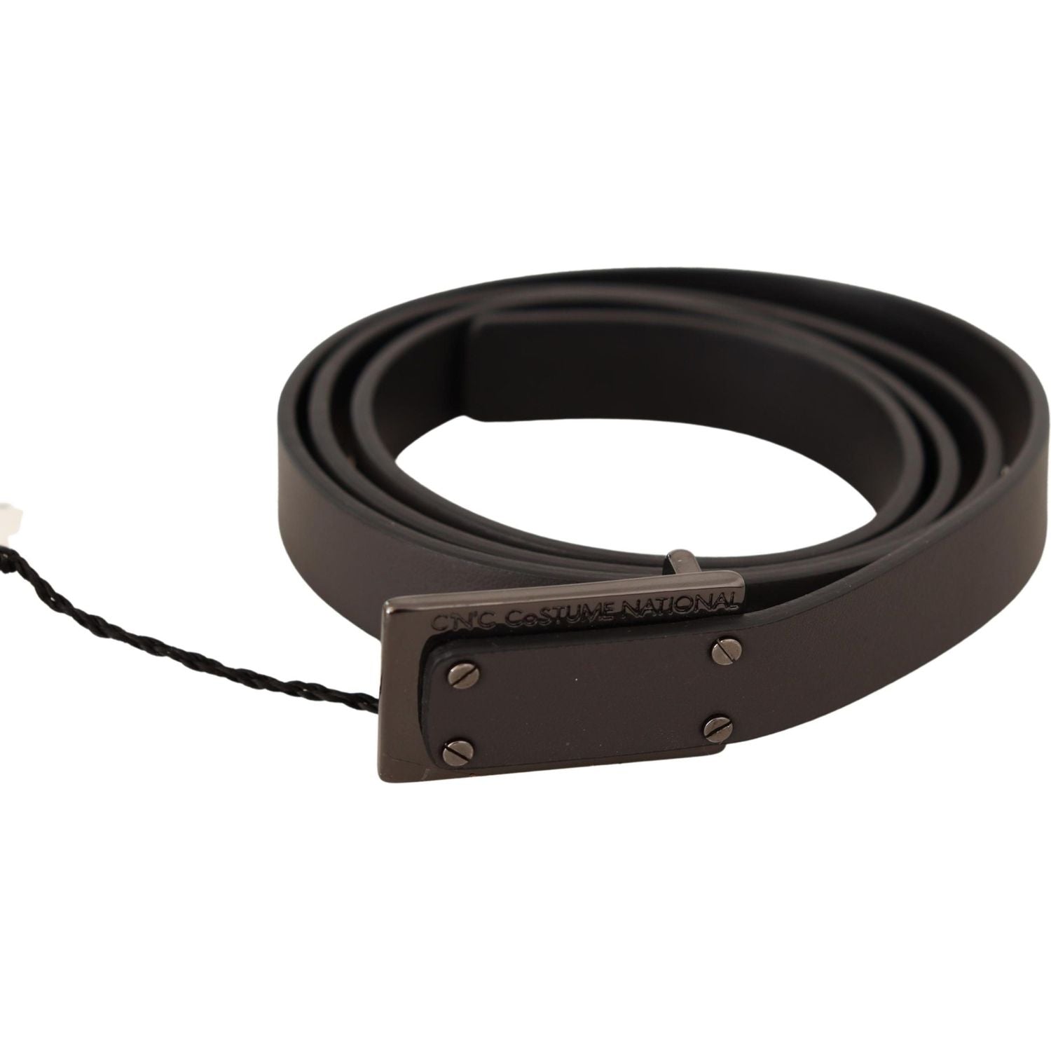 Costume National Dark Brown Leather Logo Buckle Belt