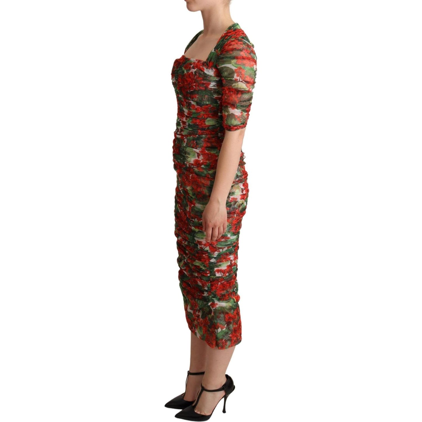 Dolce & Gabbana Elegant Red Floral Midi Sheath Dress WOMAN DRESSES Dolce & Gabbana