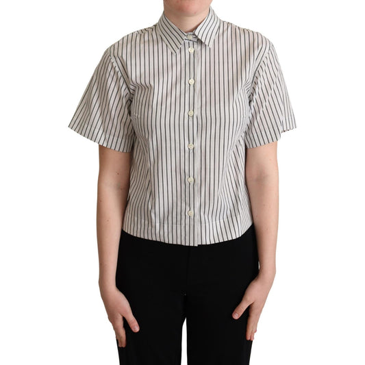 Dolce & Gabbana White Black Striped Collared Shirt
