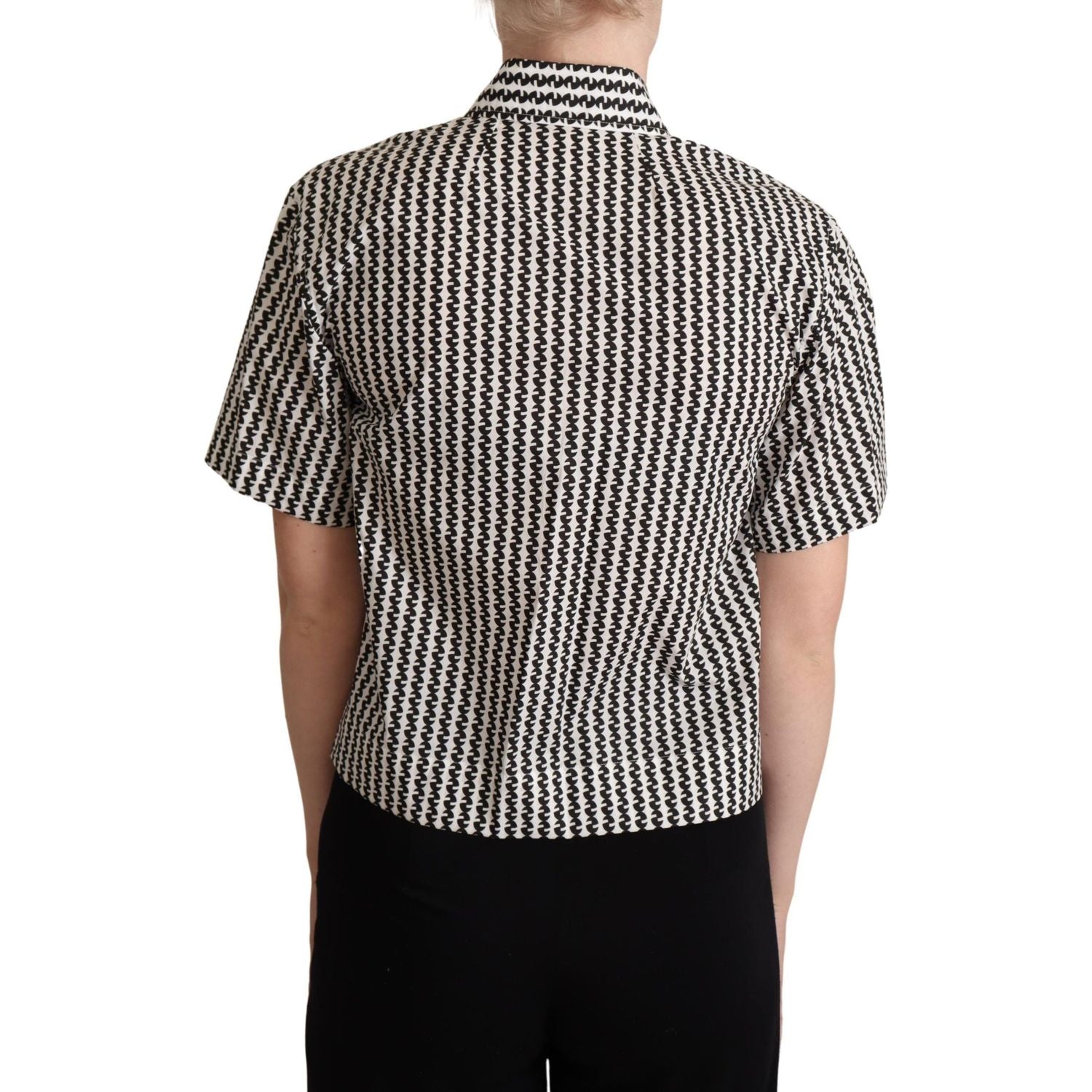 Dolce & Gabbana Elegant Black and White Patterned Cotton Polo