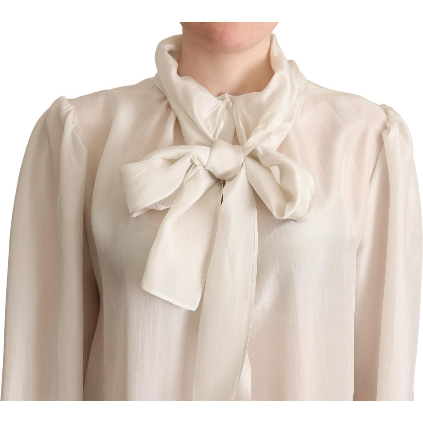 Dolce & Gabbana Elegant Light Gray Silk Ascot Blouse Dolce & Gabbana