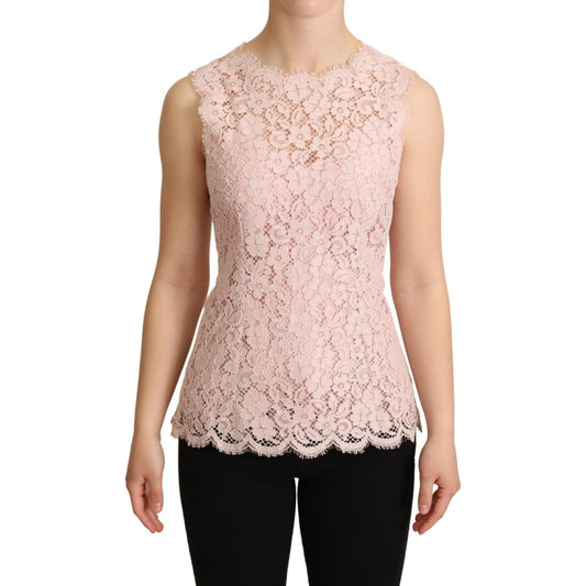 Dolce & Gabbana Elegant Pink Lace Sleeveless Blouse Dolce & Gabbana