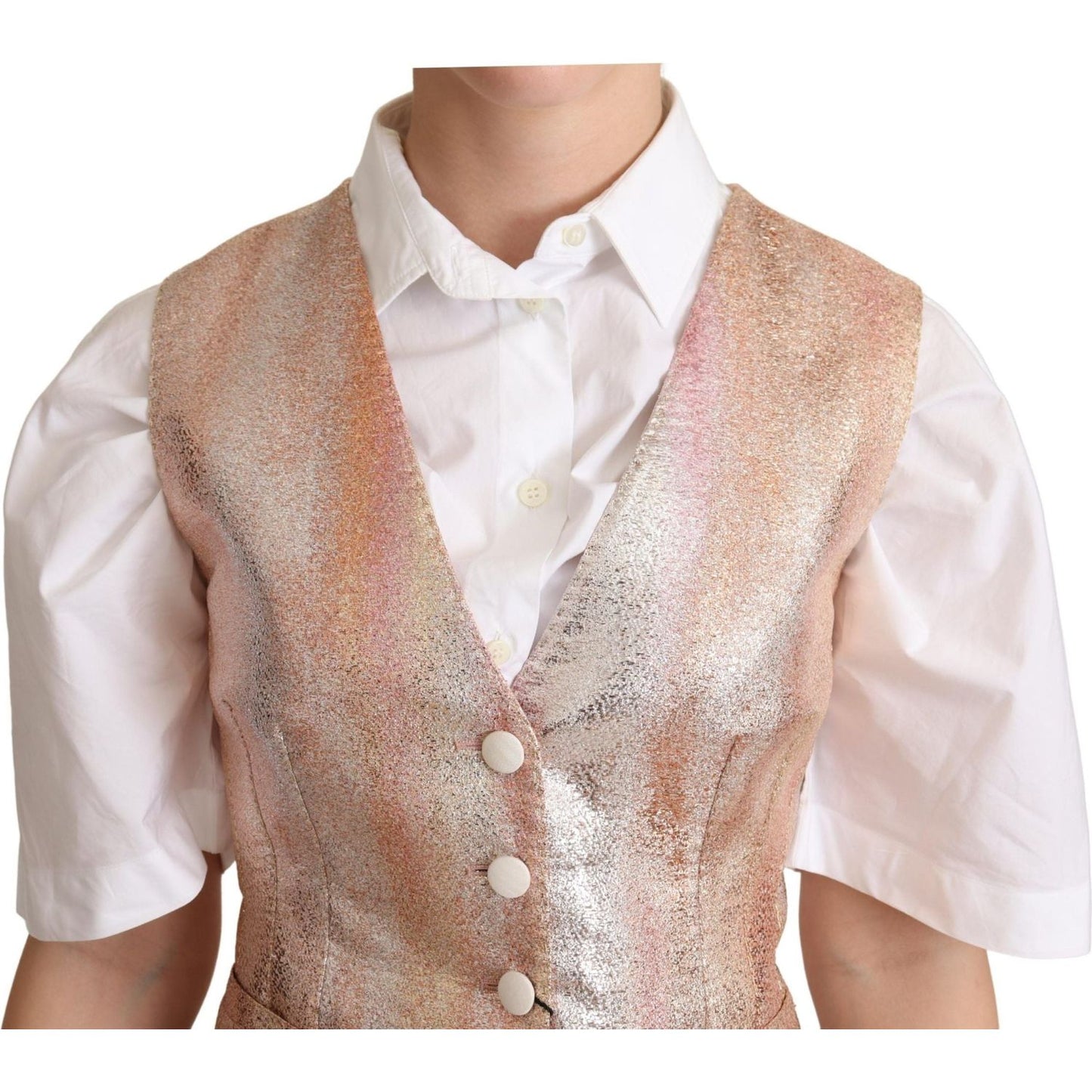 Dolce & Gabbana Elegant Pink Metallic Sheen Waistcoat Dolce & Gabbana