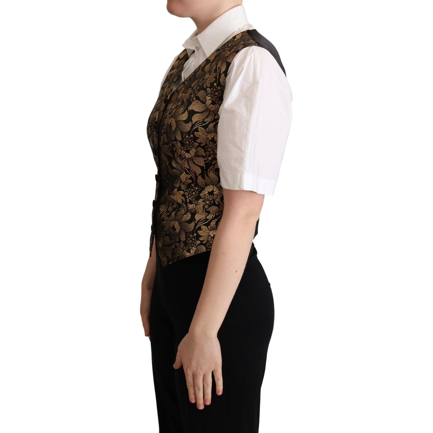 Dolce & Gabbana Elegant Black Jacquard Waistcoat Dolce & Gabbana