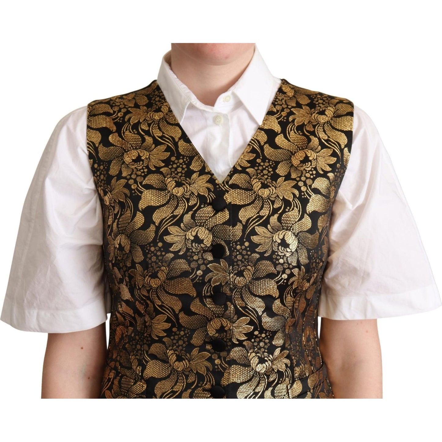 Dolce & Gabbana Elegant Black Jacquard Waistcoat Dolce & Gabbana