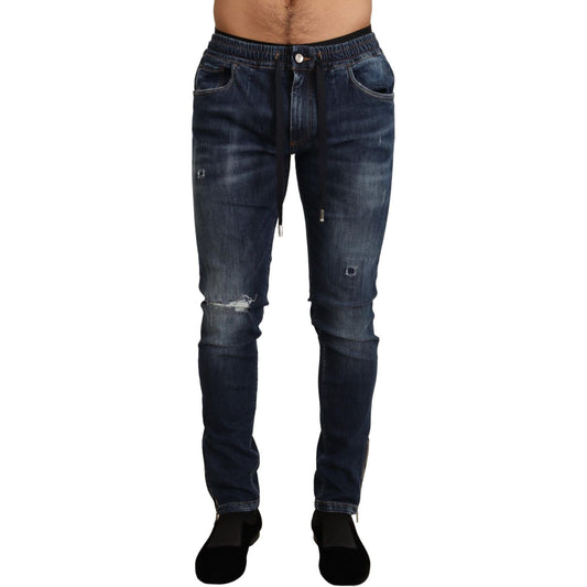 Dolce & Gabbana Blue Cotton Stretch Tattered Denim Jeans