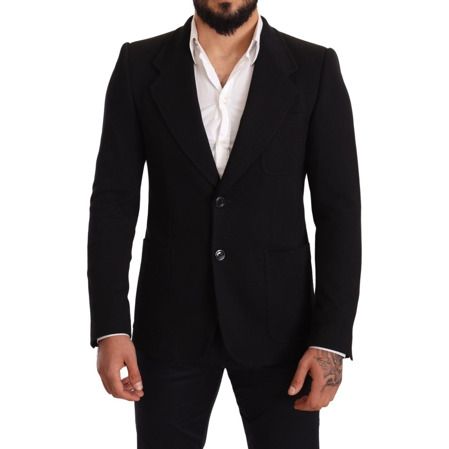 Elegant Slim Fit Black Cotton Blazer