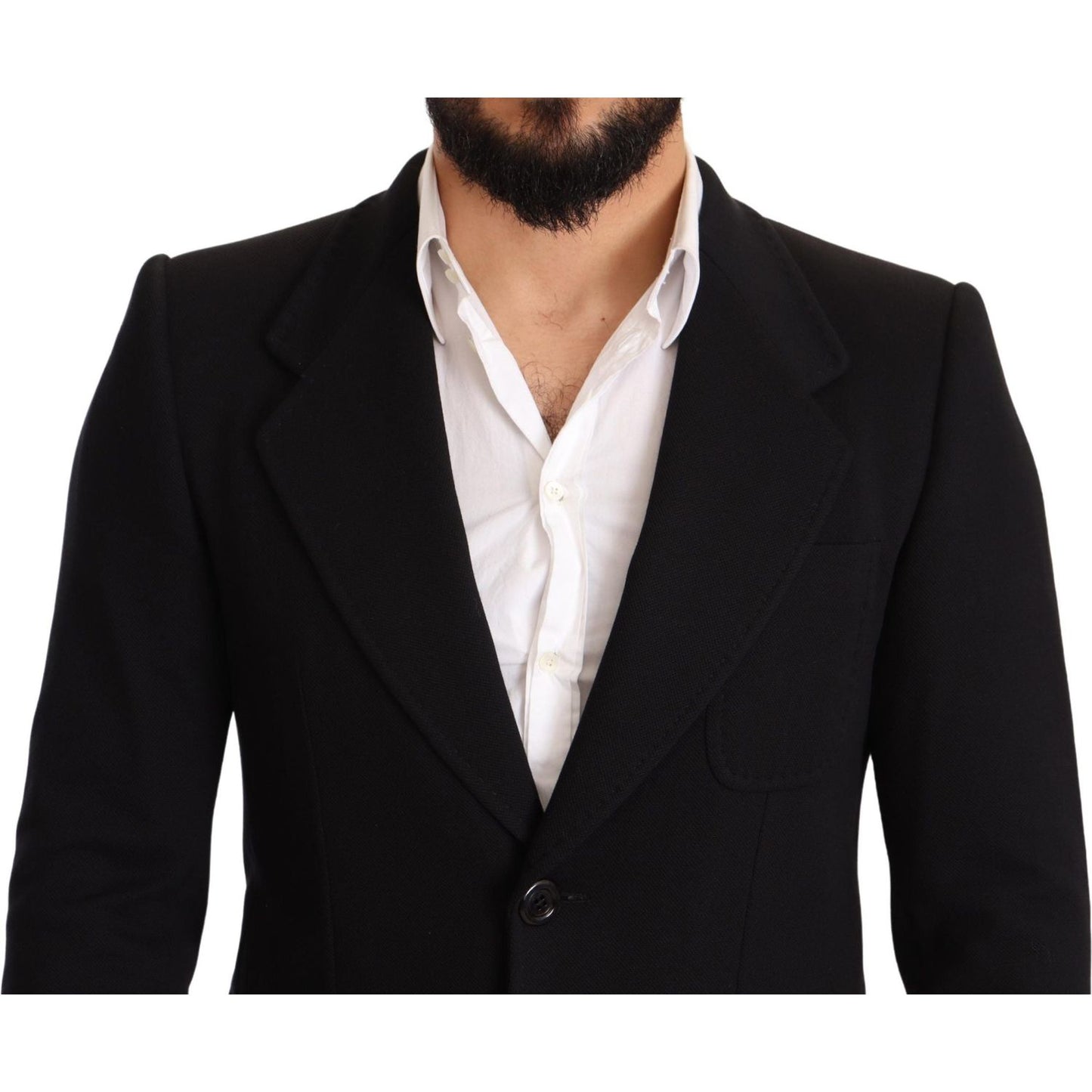 Elegant Slim Fit Black Cotton Blazer