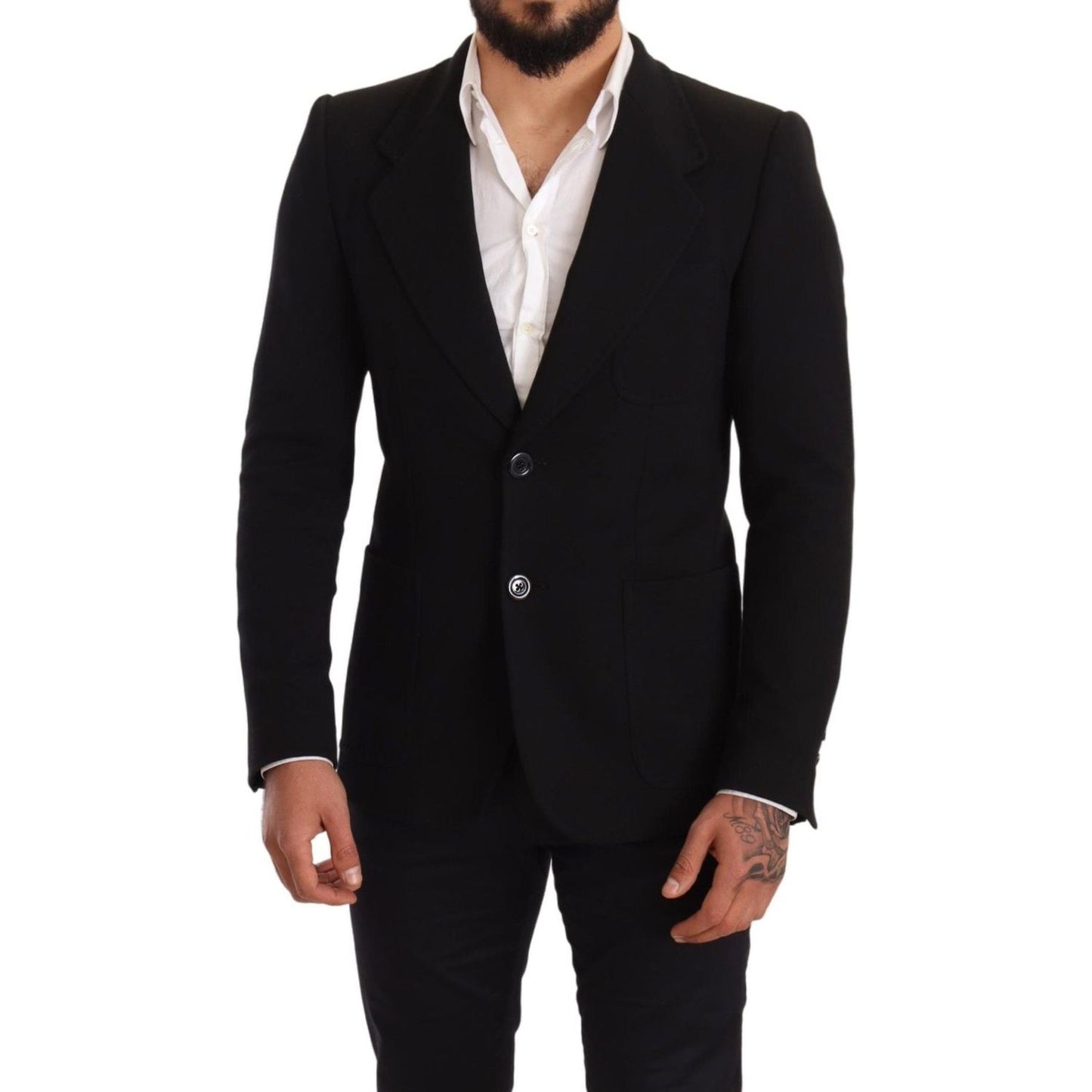 Elegant Slim Fit Black Cotton Blazer