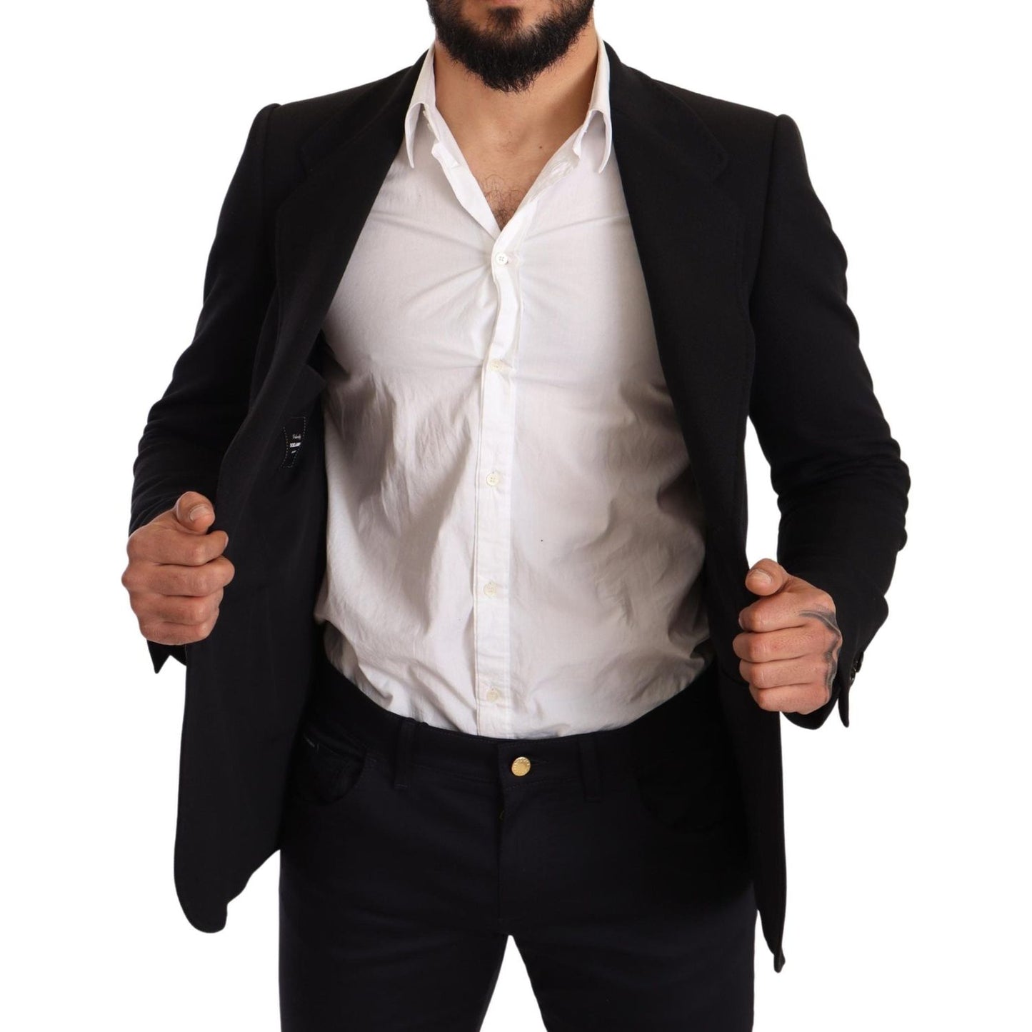 Elegant Slim Fit Black Cotton Blazer