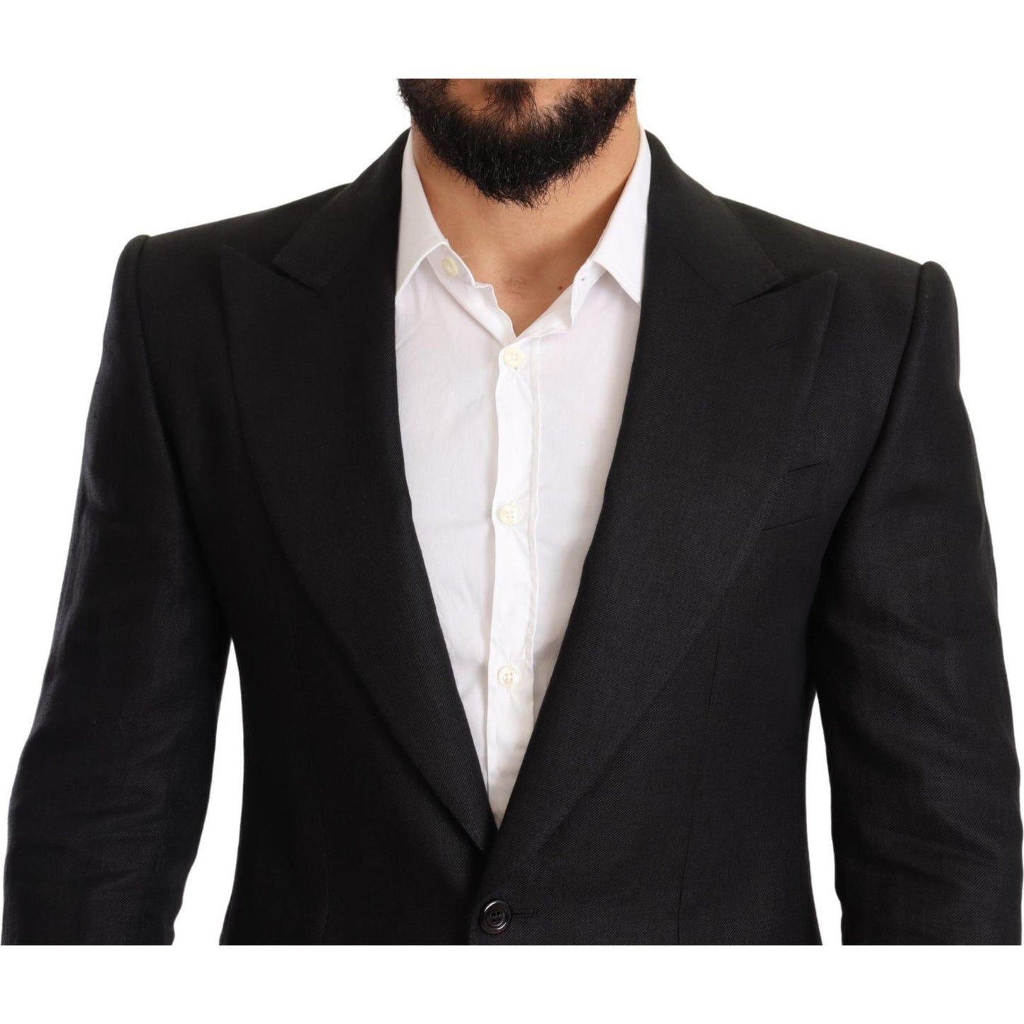 Dolce & Gabbana Elegant Slim Fit Black Linen Blazer Dolce & Gabbana