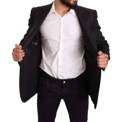 Dolce & Gabbana Black Linen Slim Fit Coat Jacket Blazer