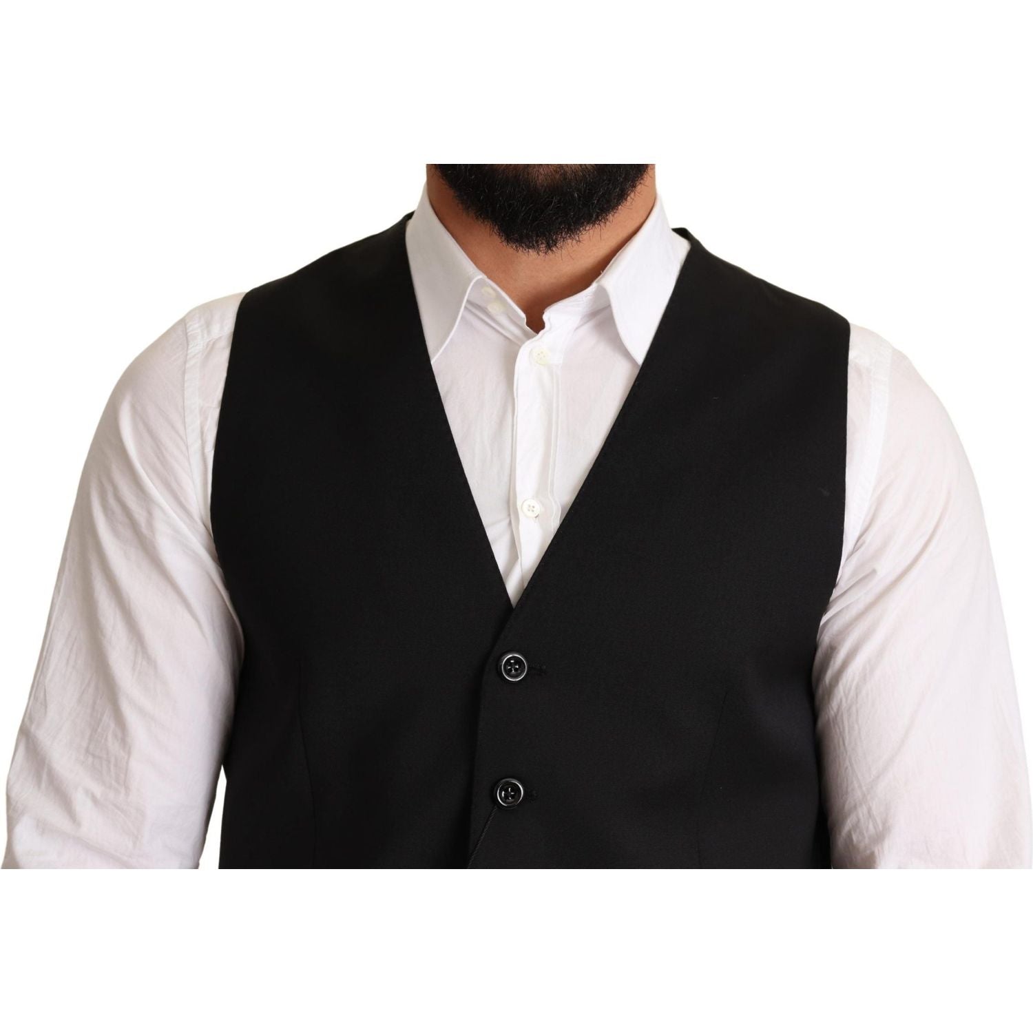 Dolce & Gabbana Black Wool Formal Waistcoat Dress