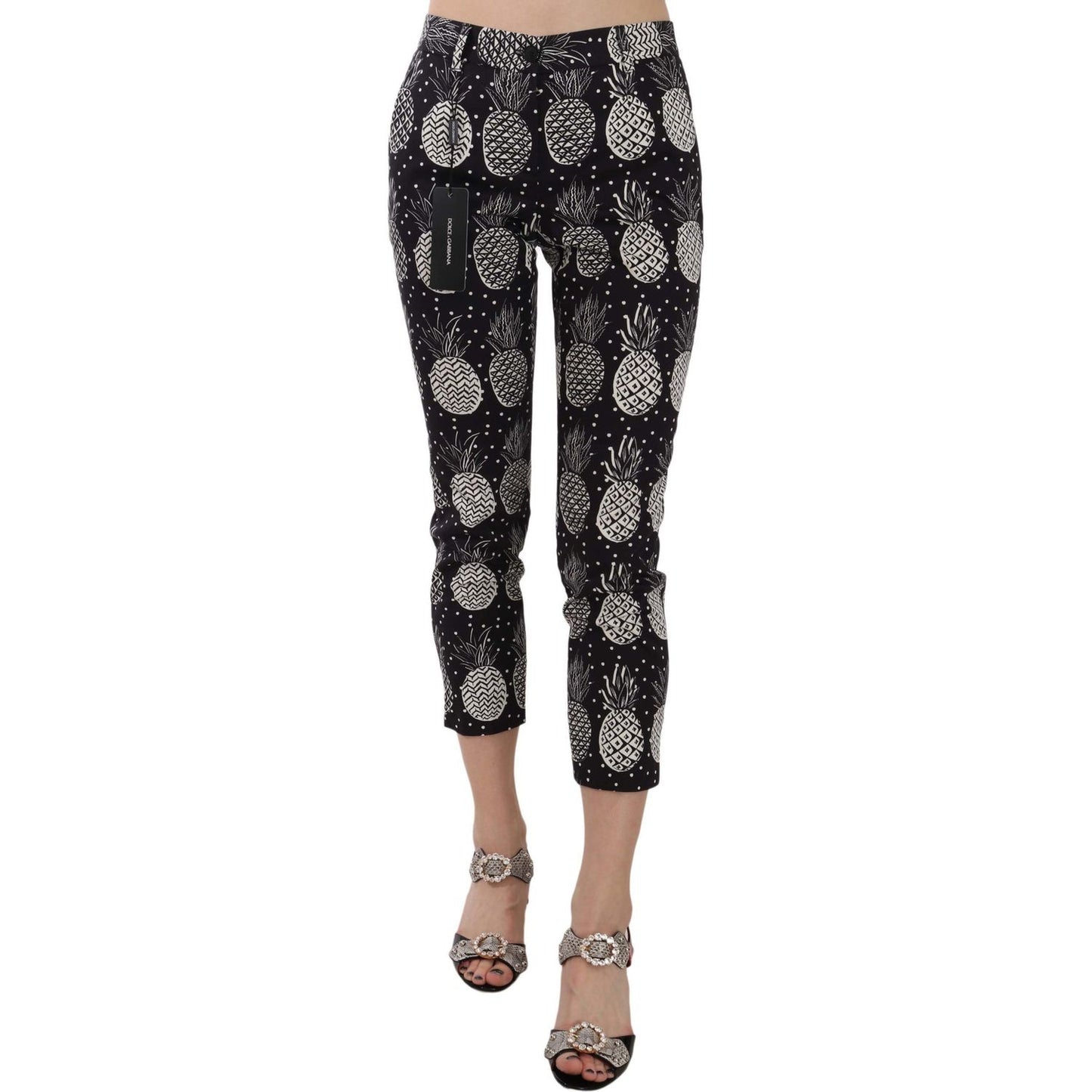 Dolce & Gabbana Chic Black Pineapple Print Skinny Capri Pants Jeans & Pants Dolce & Gabbana