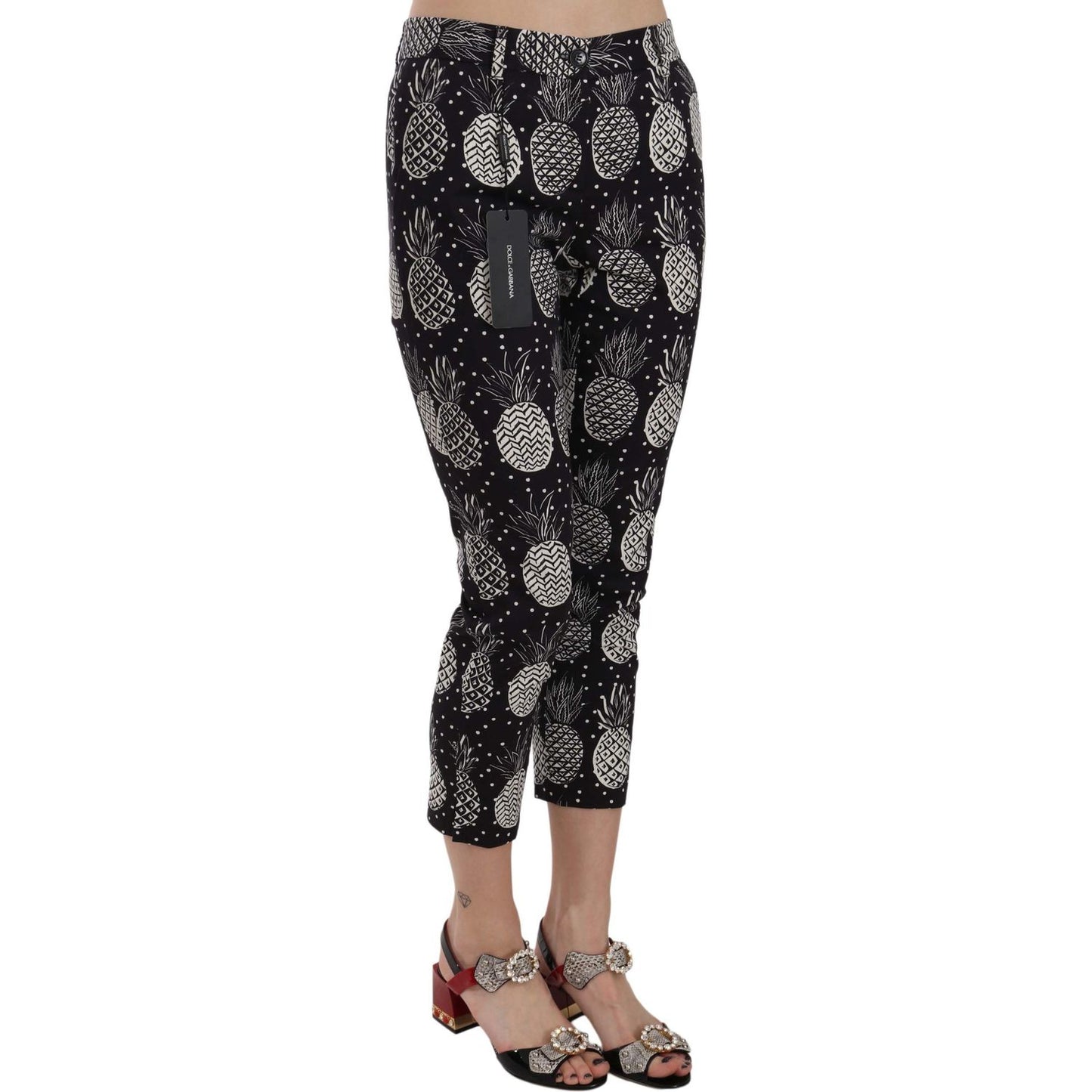 Dolce & Gabbana Black Pineapple Print Skinny Capri Pants