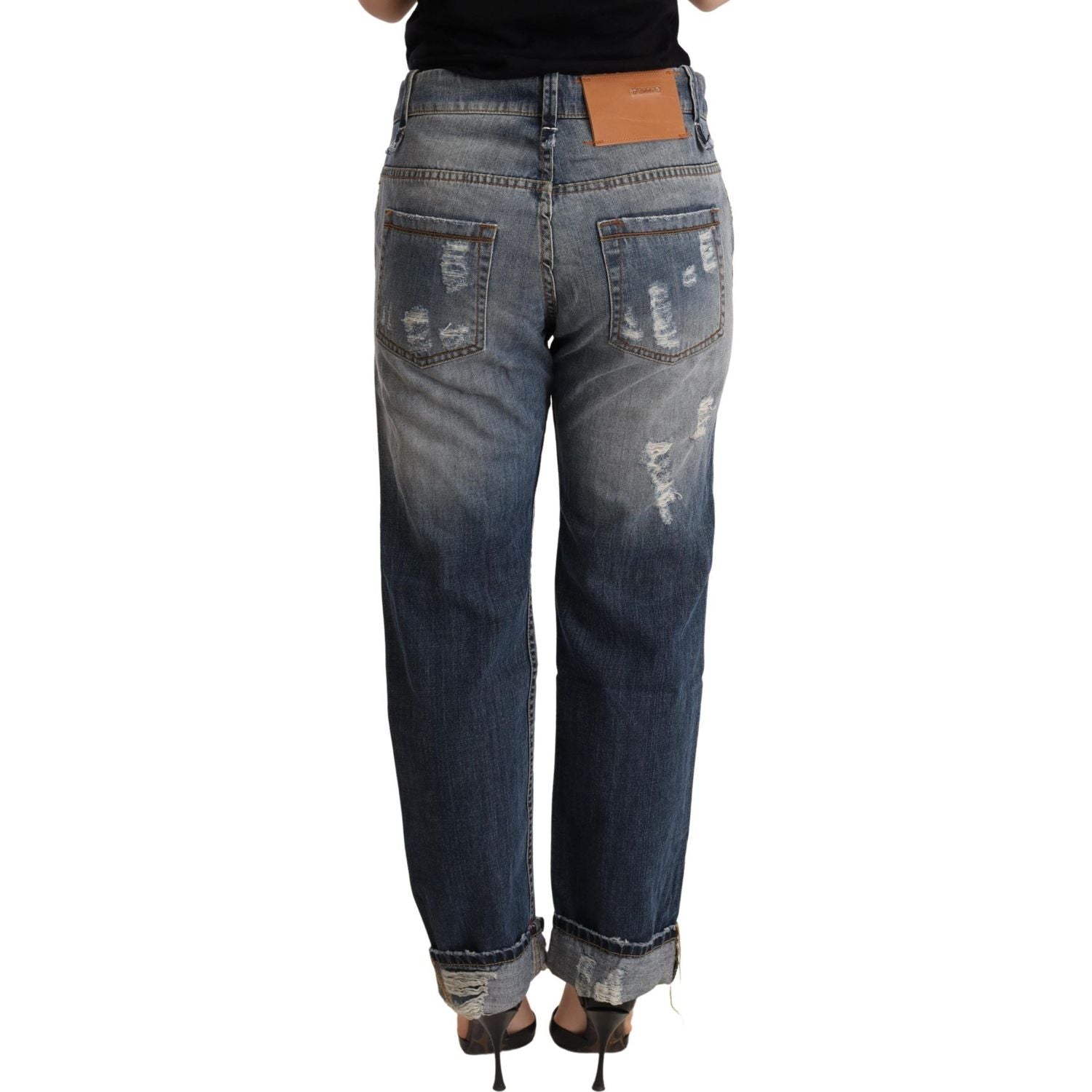 Acht Blue Tattered Mid Waist Straight Denim Trouser