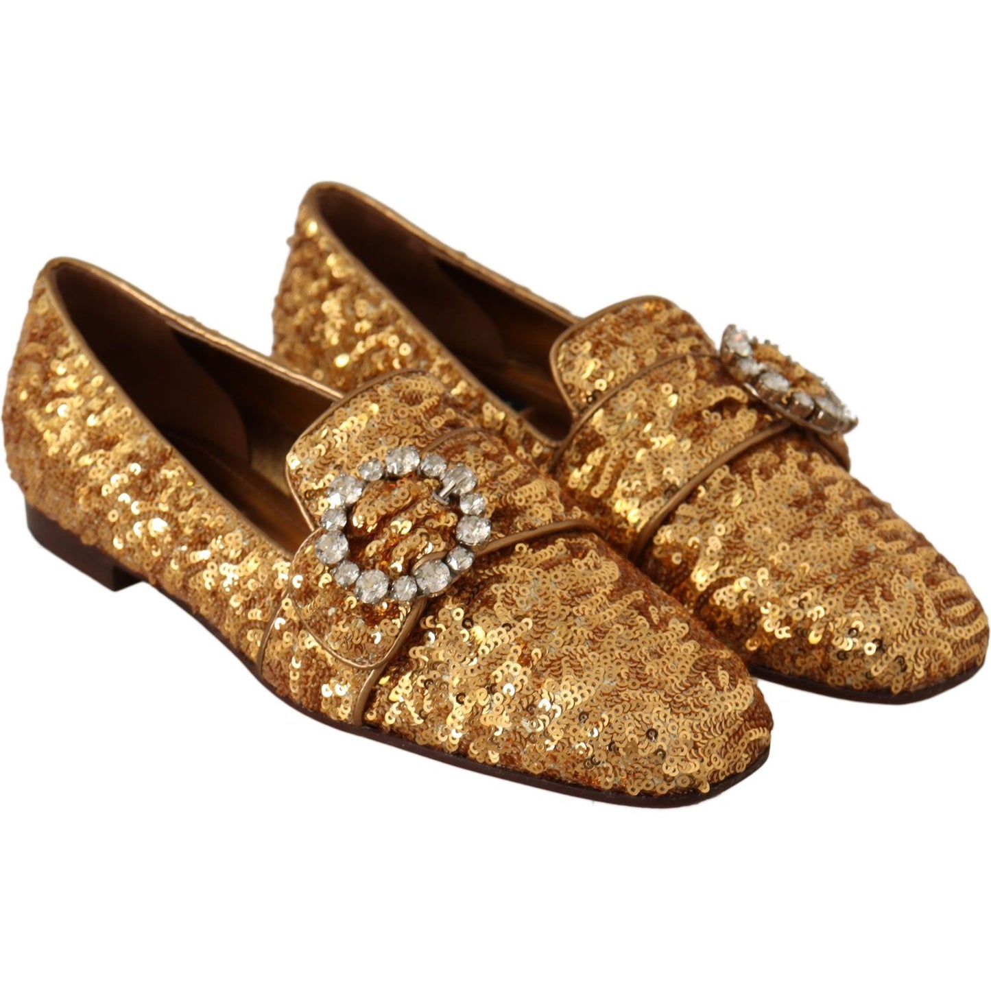 Dolce & Gabbana Elegant Gold Sequin Crystal Flats