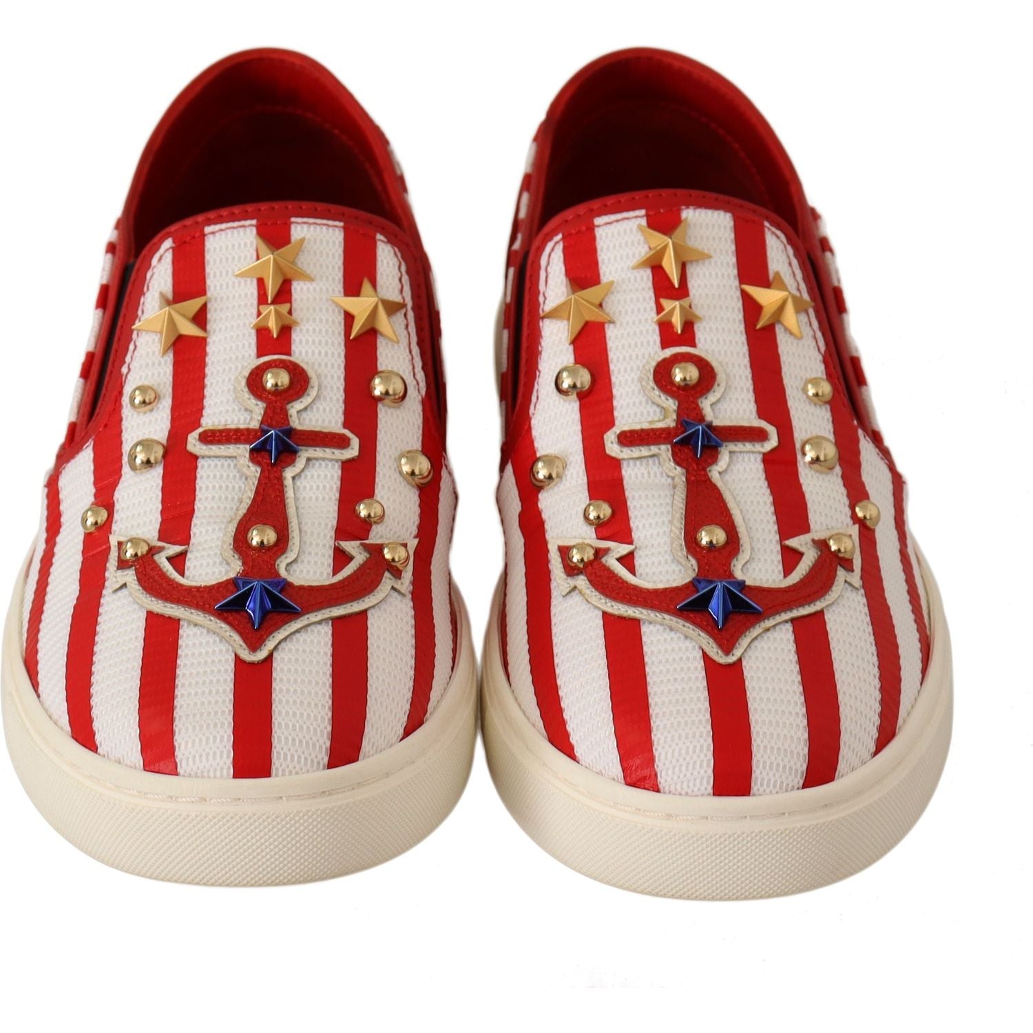 Dolce & Gabbana Stripe Print Studded Loafers