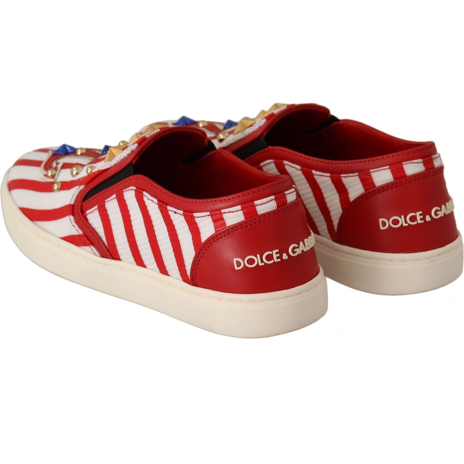 Dolce & Gabbana Stripe Print Studded Loafers