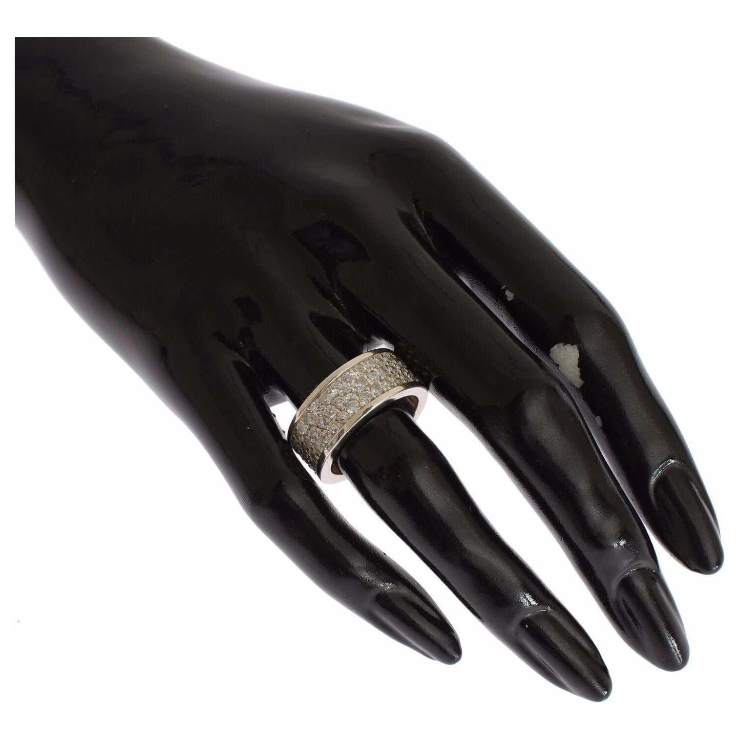 Nialaya Glamorous Silver CZ Crystal Embellished Ring Ring Nialaya Black