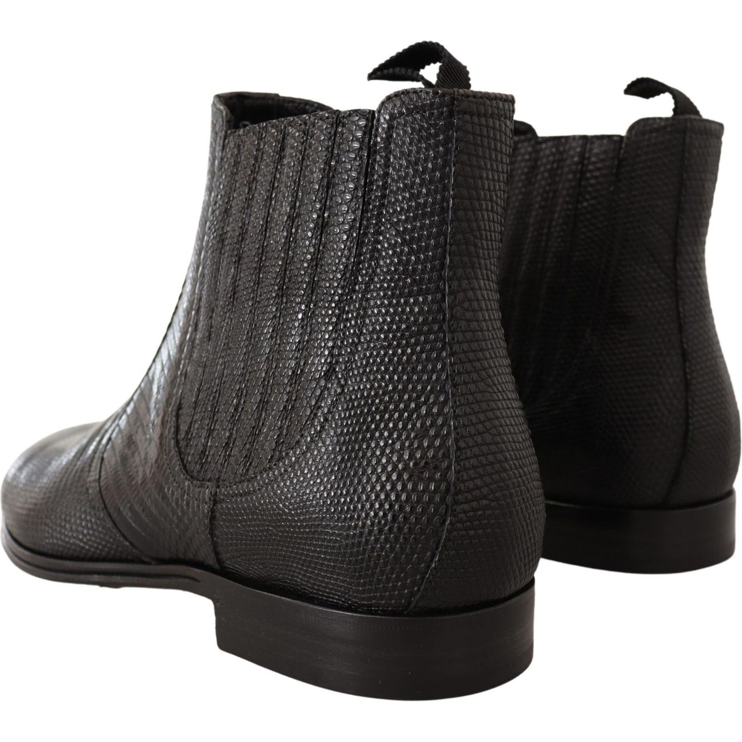 Dolce & Gabbana Black Leather Lizard Skin Ankle Boots