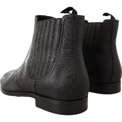 Dolce & Gabbana Black Leather Lizard Skin Ankle Boots