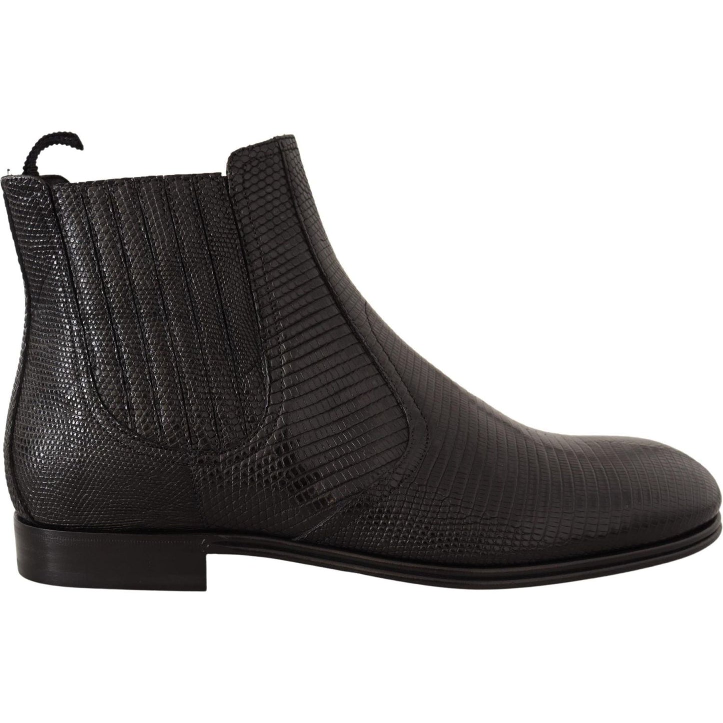 Dolce & Gabbana Black Leather Lizard Skin Ankle Boots