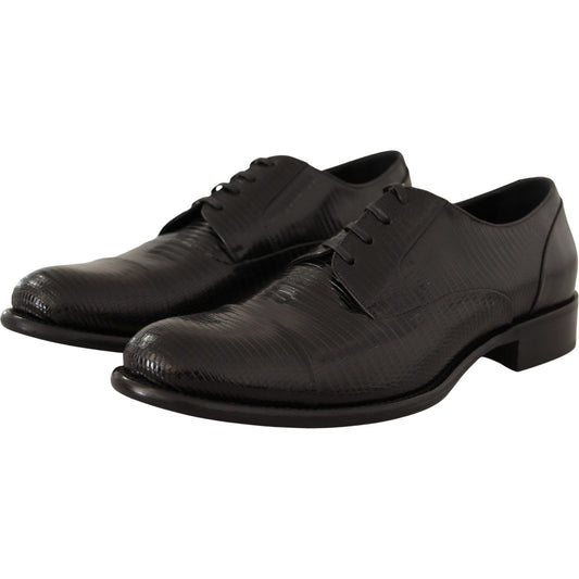 Dolce & Gabbana Elegant Black Lizard Skin Derby Shoes Dress Shoes Dolce & Gabbana