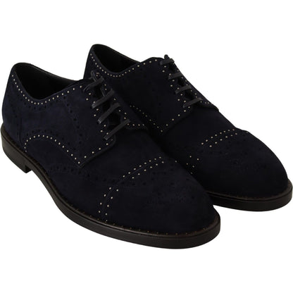 Dolce & Gabbana Blue Suede Leather Derby Studded Shoes