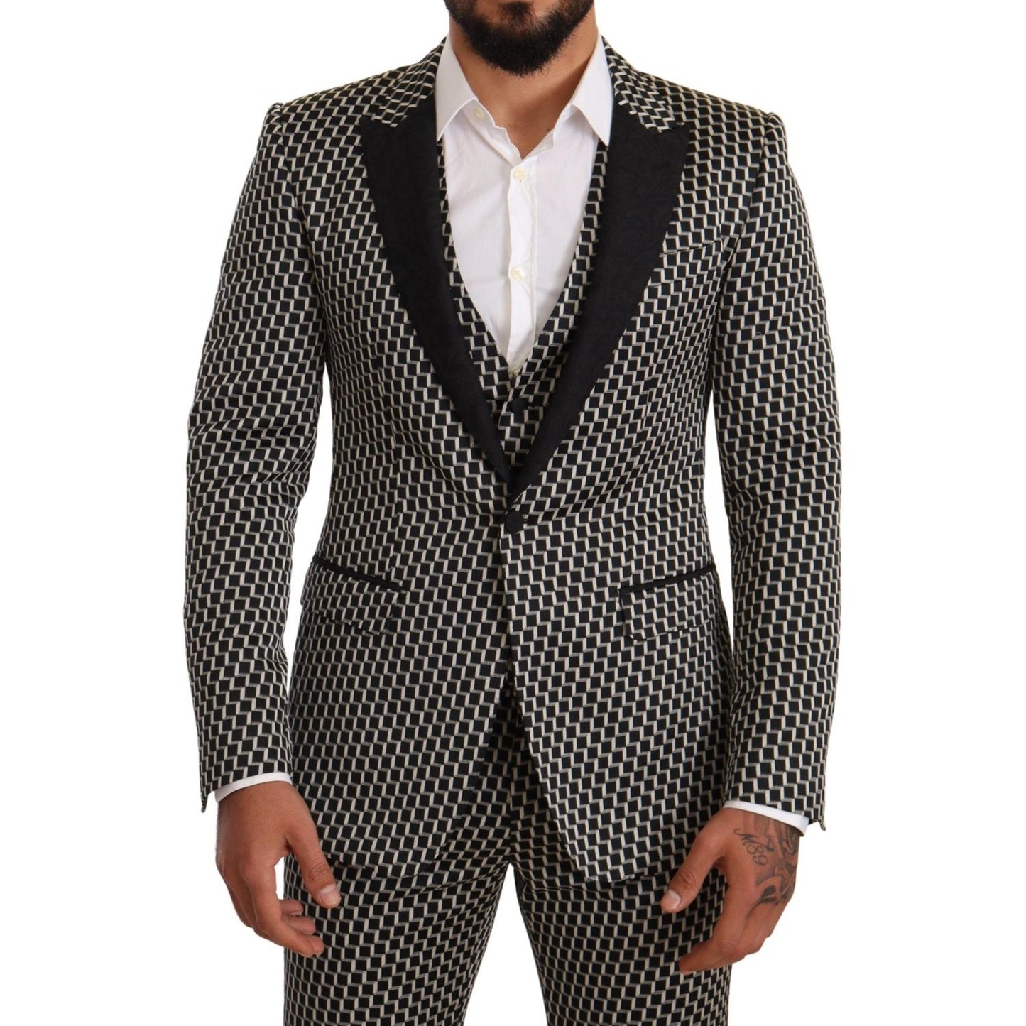 Dolce & Gabbana Elegant Martini Black Check Three-Piece Suit Dolce & Gabbana