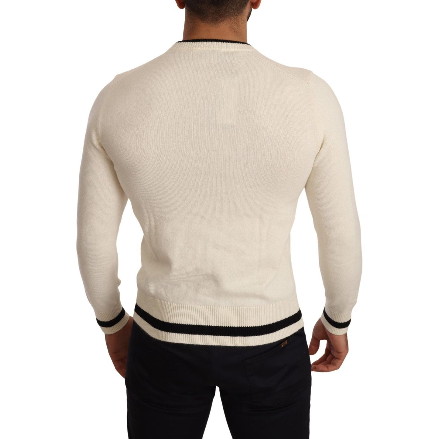 Dolce & Gabbana Elegant Snow-White Heraldic Cashmere Sweater Dolce & Gabbana