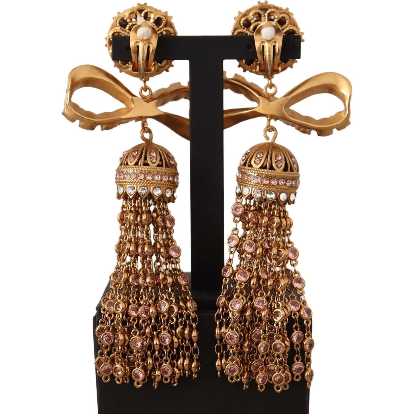 Dolce & Gabbana Elegant Antique Gold Bow Earrings Earrings Dolce & Gabbana Black