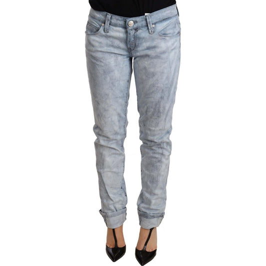Acht Light Blue Washed Cotton Folded Hem Denim Trouser