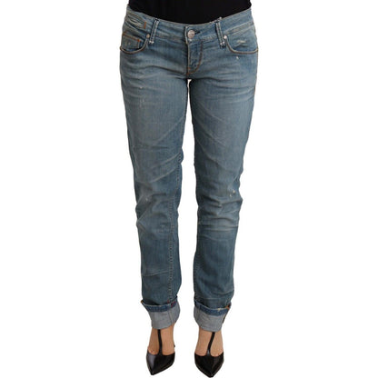 Acht Blue Washed Cotton Folded Hem Women Trouser