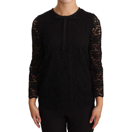 Dolce & Gabbana Black Floral Lace Nylon Blouse Top