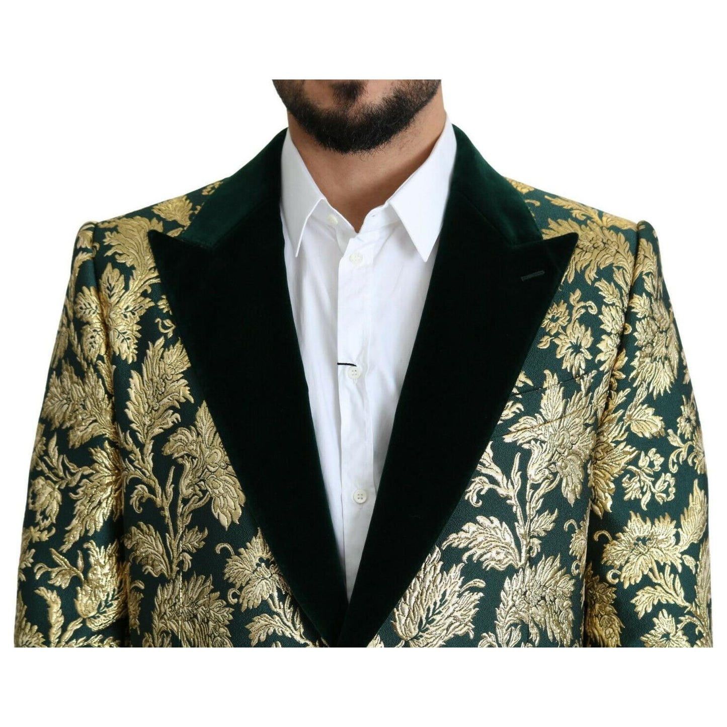 Dolce & Gabbana Elegant Gold Green Jacquard Sicilia Jacket Dolce & Gabbana