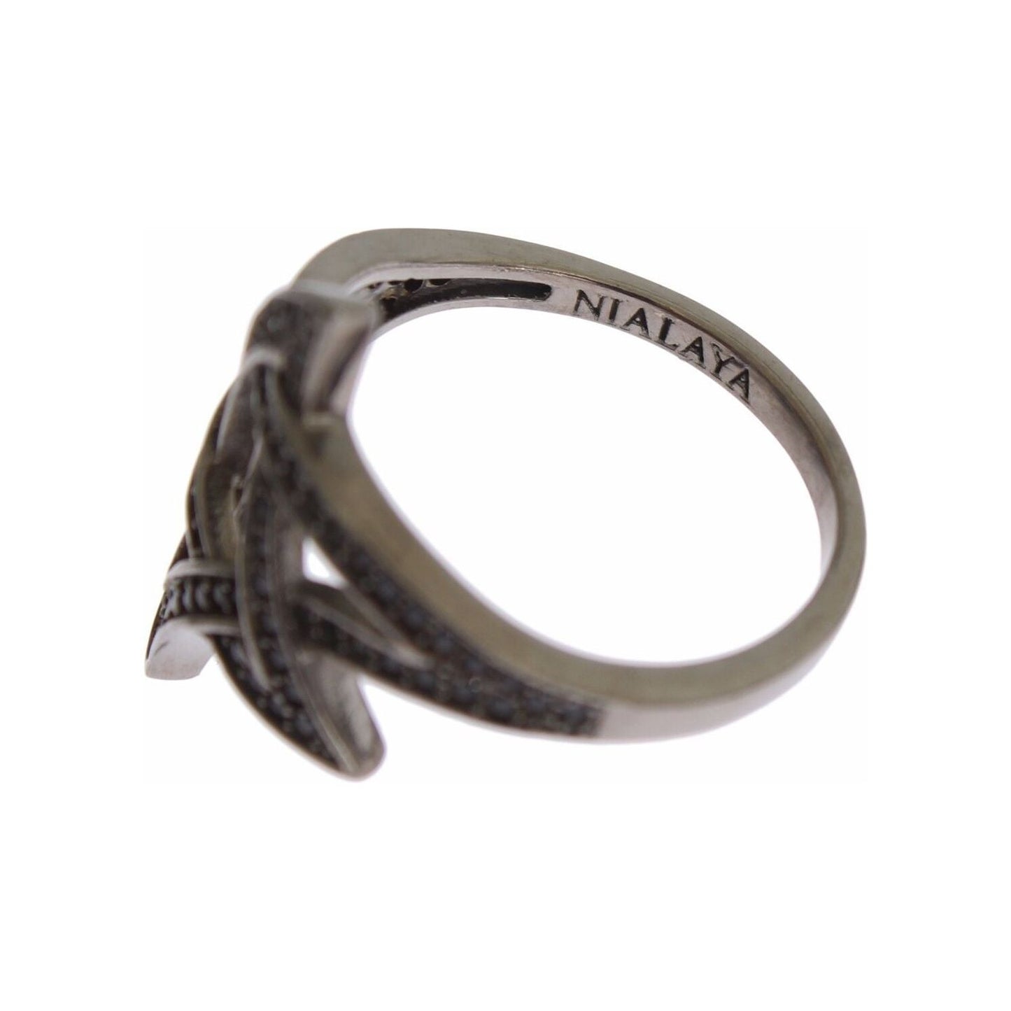 Nialaya Chic Black Rhodium Silver CZ Crystal Ring Ring Nialaya